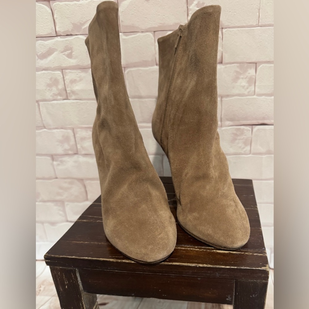 Free People Suede Ankle Boots Taupe Heel Side Zip Women's Size 39 8 US